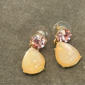 Pink crystal rhinestone cream pearlescent Teardop dangling earrings